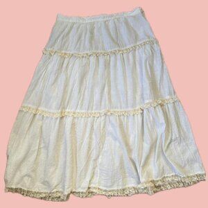 90s Handmade Boho Skirt – Lace Trim, Flowy Sheer Midi